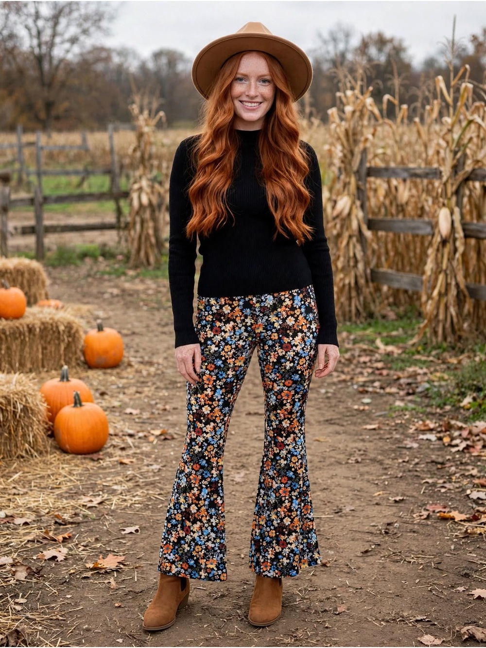 Women's Floral Flare Pants - Fall Fashion